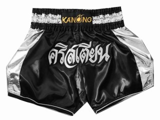 Custom design Black and Silver Muay Thai Trunks : KNSCUST-1043