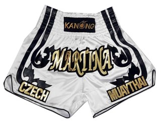 Personalise white tattoo Muay Thai Boxing Shorts : KNSCUST-1064