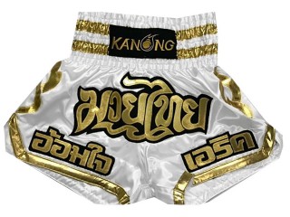 Personalise white Muay Thai Boxing Shorts : KNSCUST-1065