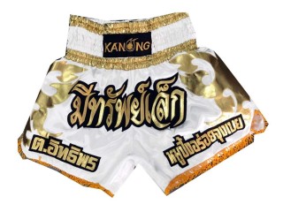 Custom White Muay Thai Boxing Shorts : KNSCUST-1071