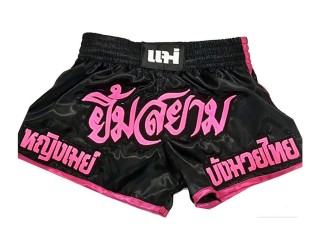 Custom Black Womens Muay Thai Kickboxing Shorts : KNSCUST-1083