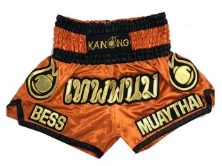 Personalise red orange Muay Thai Kick Boxing Shorts : KNSCUST-1089