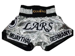 Custom silver Muay Thai Kick Boxing Shorts : KNSCUST-1090
