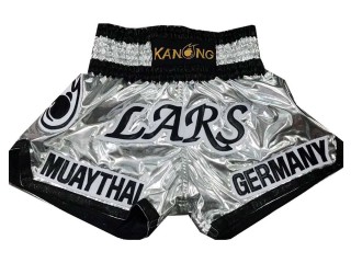 Personalise silver Muay Thai Kick Boxing Shorts : KNSCUST-1090