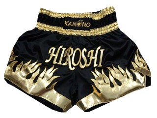 Personalise black flame Muay Thai Kick Boxing Shorts : KNSCUST-1093