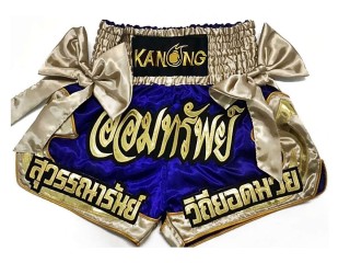 Custom blue Ribbon Muay Thai Kick Boxing Shorts : KNSCUST-1095