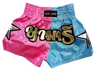 Customize Pink and Skyblue Girl Muay Thai Shorts with star : KNSCUST-1121