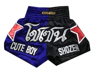 Custom Black/Blue Mens Muay Thai Shorts with star : KNSCUST-1123