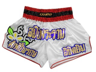 Custom Womens white flower Muay Thai Shorts : KNSCUST-1133