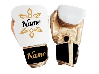 Personalised White Lai Thai Boxing Gloves : KNGCUST-006