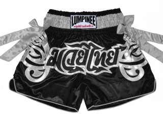 Lumpinee Ribbon Muay Thai Boxing shorts : LUM-051-Black-Silver