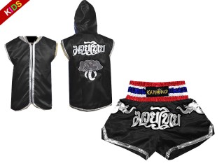 Personalized Kanong Boxing Hoodies and Muay Thai Shorts for Kids : 125 Black
