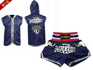 Kanong Boxing Hoodies and Muay Thai Shorts for Kids : Model 125 Navy