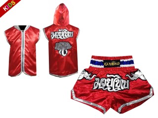 Personalized Kanong Boxing Hoodies and Muay Thai Shorts for Kids : 125 Red