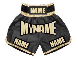 Personalized Black Boxing Shorts , Boxing Trunks : KNBSH-008