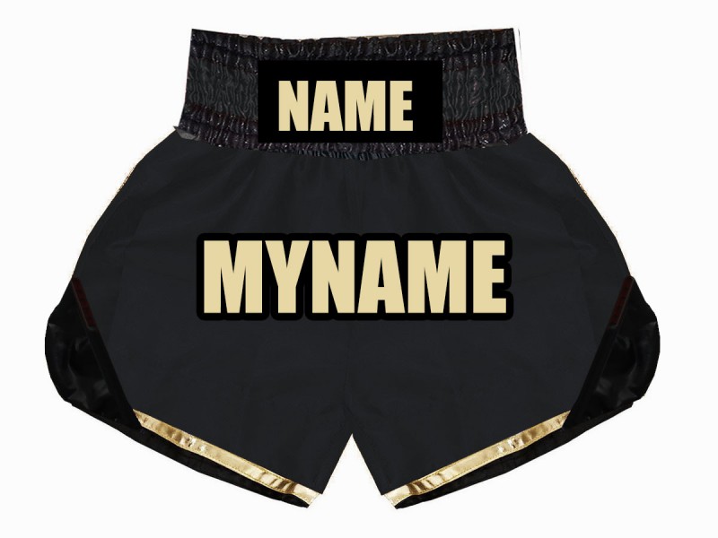 Personalized Boxing Shorts, Customize Boxing Trunks  : KNBSH-022-Black