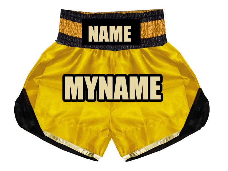 Personalized Gold Boxing Shorts , Customize Boxing Trunks : KNBSH-022-Gold