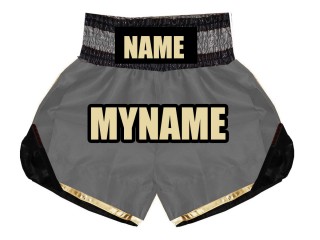 Custom Grey Boxing Shorts , Customize Boxing Trunks : KNBSH-022-Silver