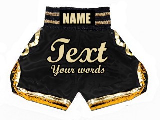 Custom BlackBoxing Shorts, Customize Boxing Trunks : KNBSH-023-Black-Gold