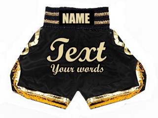 Custom BlackBoxing Shorts , Customize Boxing Trunks : KNBSH-023-Black-Gold