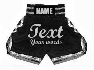 Custom Black Boxing Shorts , Customize Boxing Trunks : KNBSH-023-Black-Silver