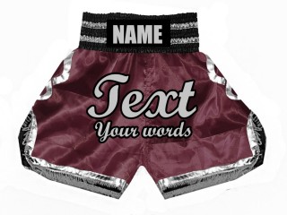 Custom Maroon Boxing Shorts , Customize Boxing Trunks : KNBSH-023-Maroon-Silver