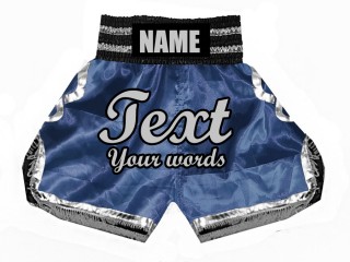 Custom Navy Boxing Shorts , Customize Boxing Trunks : KNBSH-023-Navy-Silver