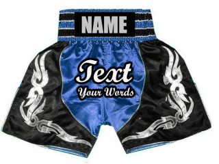 Custom Boxing Shorts, Customize Boxing Trunks : KNBSH-024-Blue-Black