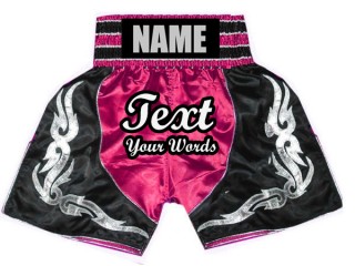 Custom Pink Boxing Trunks : KNBSH-024-DarkPink-Black