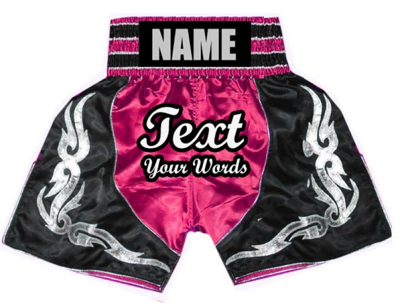 Custom Boxing Shorts, Customize Boxing Trunks : KNBSH-024-DarkPink-Black