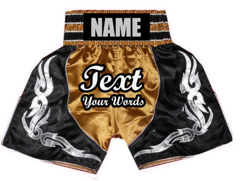 Custom Boxing Shorts, Customize Boxing Trunks : KNBSH-024-Gold-Black