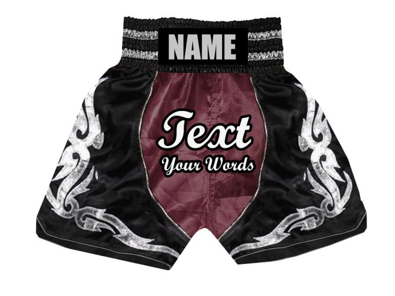 Custom Boxing Shorts, Customize Boxing Trunks : KNBSH-024-Maroon-Black