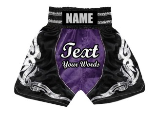 Custom Purple Boxing Shorts , Customize Boxing Trunks : KNBSH-024-Purple-Black