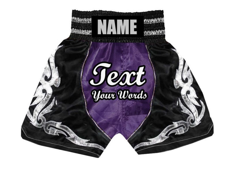 Custom Boxing Shorts, Customize Boxing Trunks : KNBSH-024-Purple-Black