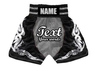 Custom Boxing Shorts, Customize Boxing Trunks : KNBSH-024-Silver-Black