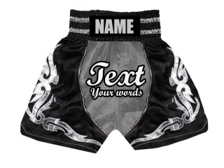 Custom Grey Boxing Shorts , Customize Boxing Trunks : KNBSH-024-Silver-Black