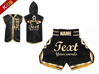 Kanong Custom Kids Boxing Hoodies and Boxing Shorts : Black/Gold
