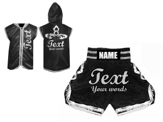 Kanong Custom Boxing Hoodies and Boxing Shorts : Black/Silver