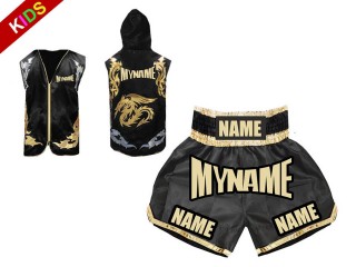 Kanong Custom Kids Boxing Hoodies and Boxing Shorts : Black