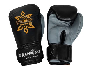 Kanong Real Leather Thai Boxing Gloves : Black/Grey