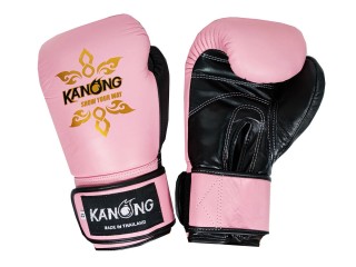 Kanong Real Leather Thai Boxing Gloves : Pink/Black