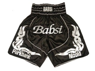 Custom Black Boxing Pants , Design your own Boxing Trunks : KNBXCUST-2035-Black