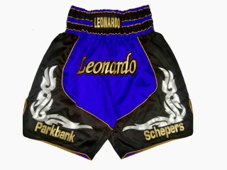 Custom Blue Boxing Shorts , Design your own Boxing Pants : KNBXCUST-2035-Blue-Black 