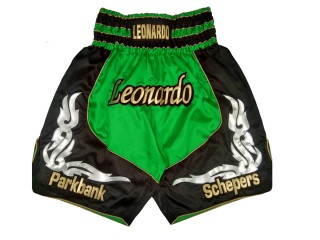 Custom Green Boxing Pants , Design your own Boxing Trunks : KNBXCUST-2035-Green-Black