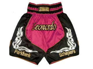 Custom Pink Boxing Shorts , Design your own Boxing Trunks : KNBXCUST-2035-Pink-Black