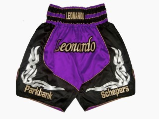 Custom Purple Boxing Shorts , Design your own Boxing Trunks : KNBXCUST-2035-Purple-Black