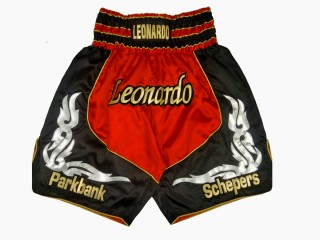 Custom Red Boxing Shorts , Design your own Boxing Trunks : KNBXCUST-2035-Red-Black