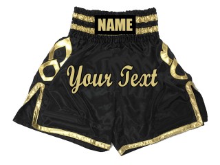 Custom Embroidery Boxing Shorts : KNBSH-025-Black
