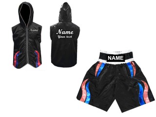 Personalized Kanong Custom Boxing Hoodies and Boxing Shorts : Black with Stripes