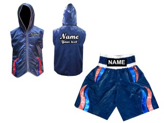 Custom Boxing Shorts and Robe : Navy with Stripes